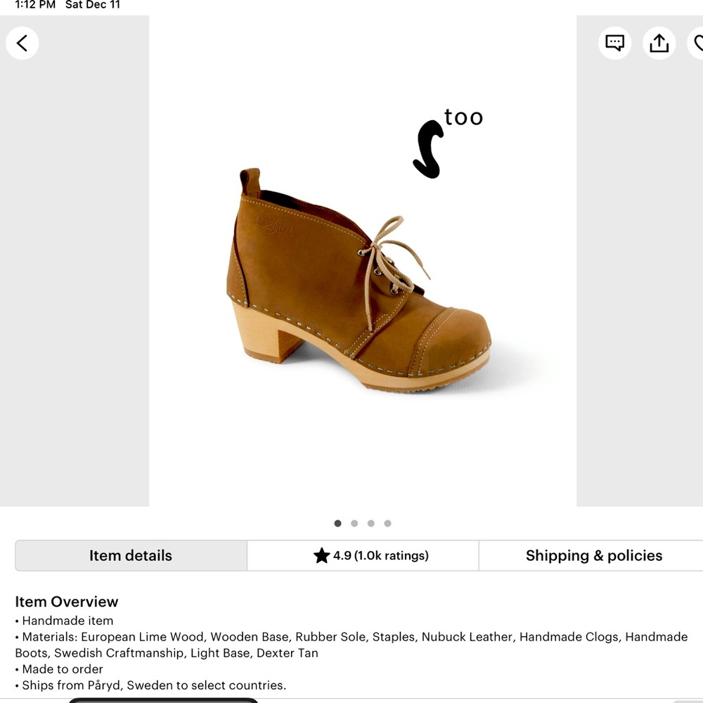 Women’s clogs Brand new size 40 Tan leather handmade in Sweden